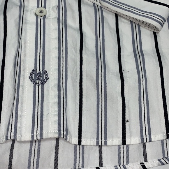 Men’s bugatchi white blue vertical stripe button down long sleeve shirt size M - Picture 4 of 8
